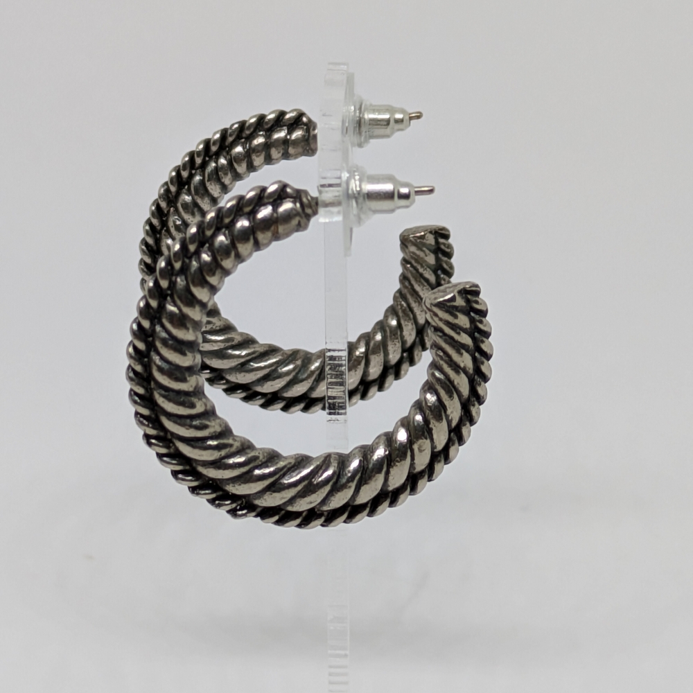 Vintage Silver Tone Twisted Hoop Earrings Boho Casual Whimsigoth Gypsy Festival